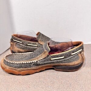 Twisted X Men’s Brown Gray Canvas Moccasins Driving Shoes 10.5